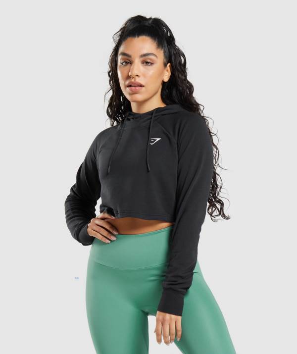 Damske Mikiny S Kapucňou Gymshark Training Cropped Čierne | EY2680379